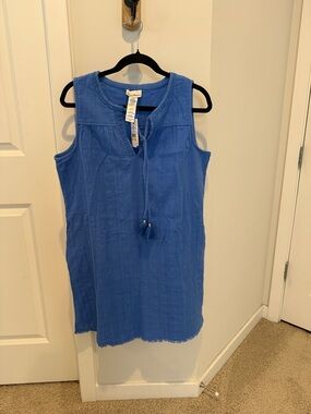 Tommy Bahama Cobalt Blue Sleeveless Cotton Shift Dress with Tassel